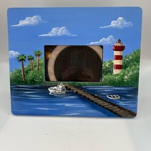Polly’s Perch Hand Painted Frame Lighthouse Boat Dock Wooden For 4x6 Picture